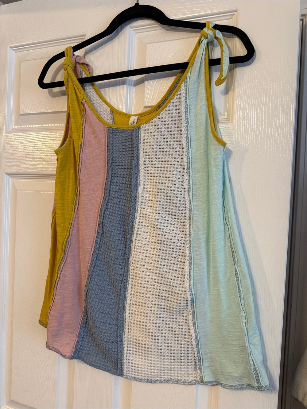 Striped Tie-Shoulder Knit Tank Top - Multi Pastel